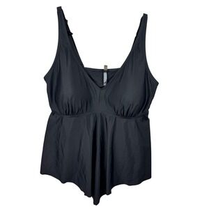 Torrid Tankini Top Womens 2X Black Empire Waist V-Neck Peplum Swimwear Plus Size